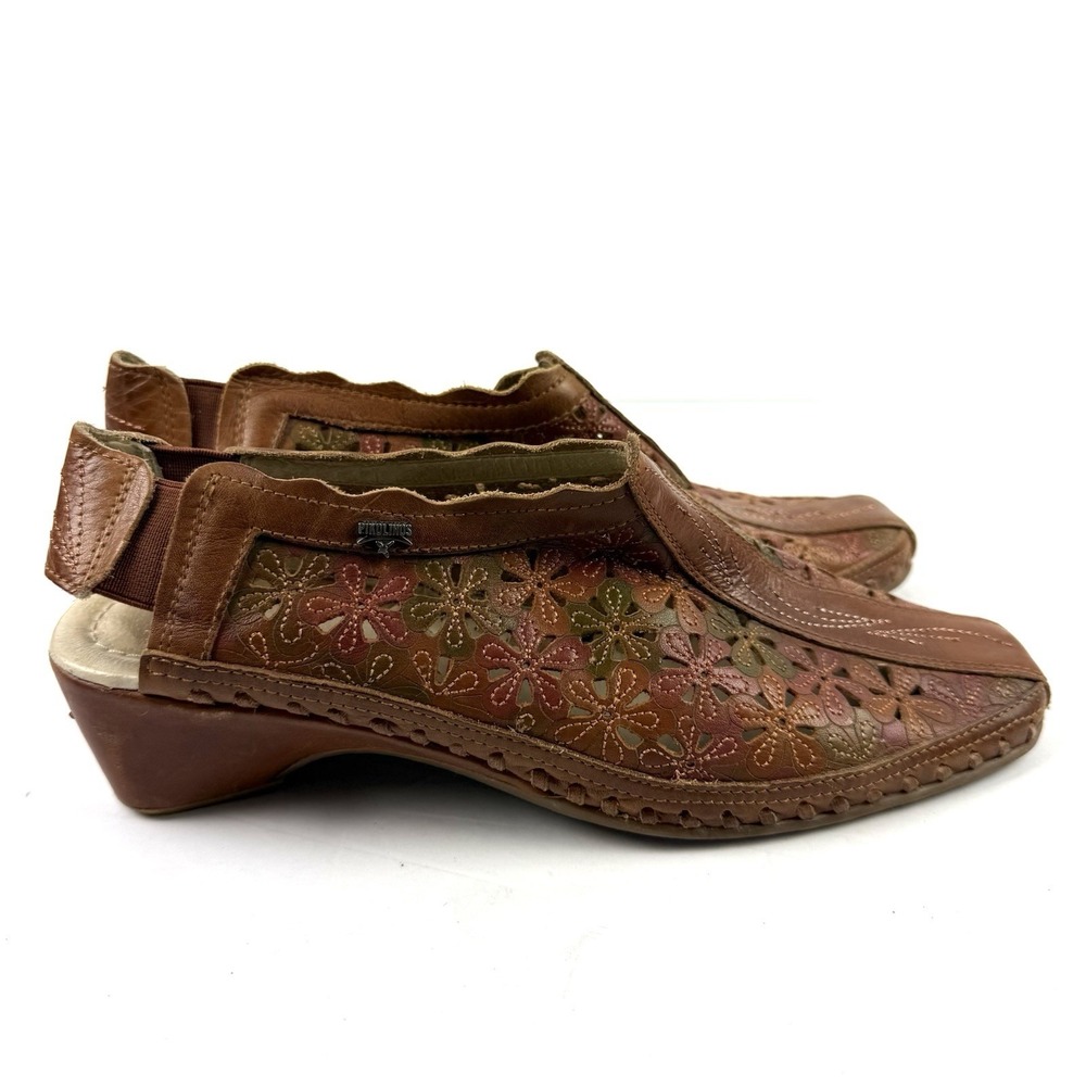 Pikolinos Romana Shoes 38 Brown Floral Cutout Slingback Colorful Boho Chic - Picture 4 of 10